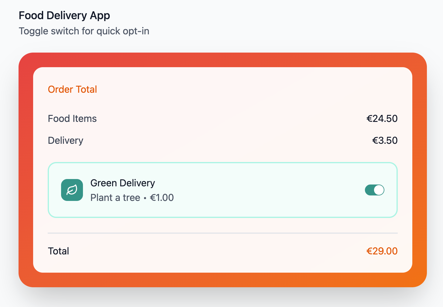 Food delivery app with tree planting option